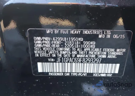 2015 Subaru Impreza 2.0I Premium из США, поврежденный, VIN JF1GPAC69F8293297